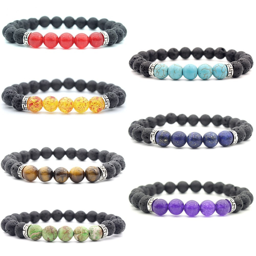 Simple Colorful Stone & Lava Rock Beaded Unisex Bracelet