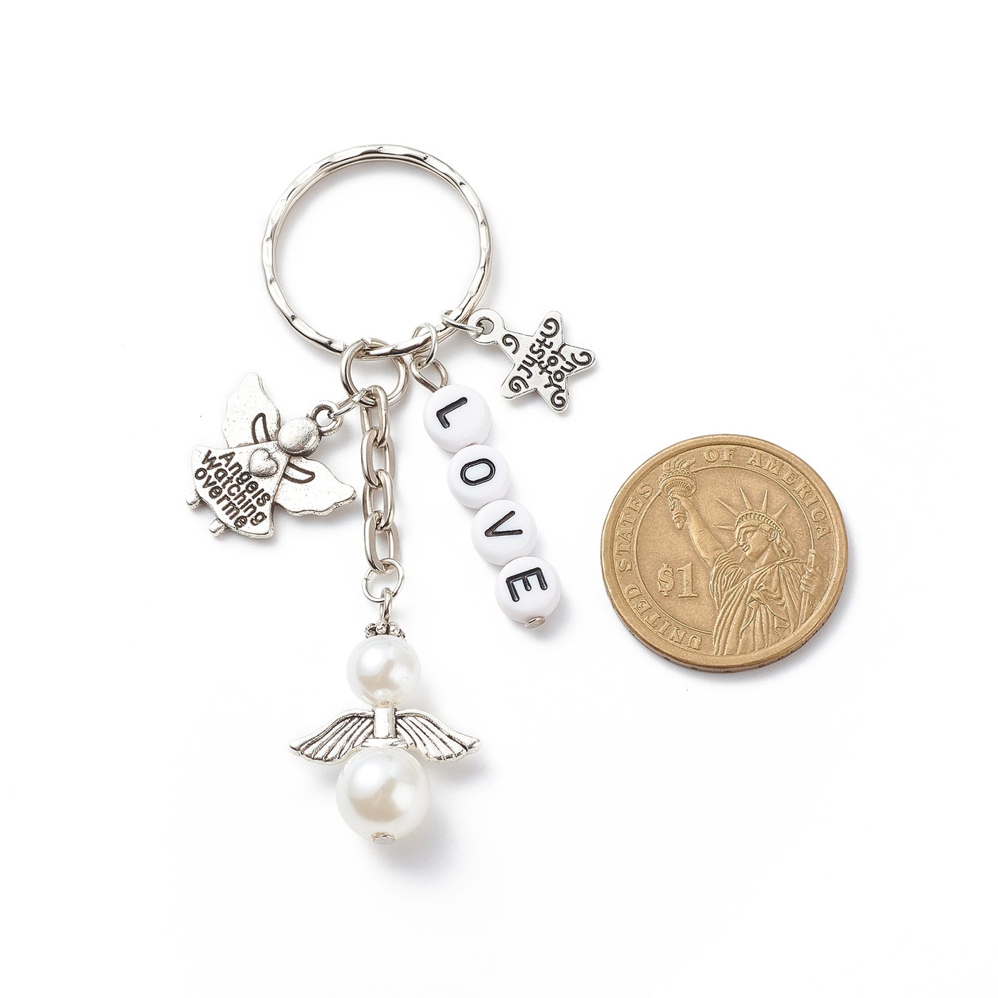 Simple Style Angel Wings Acrylic Keychain with Letter and Star Pendant