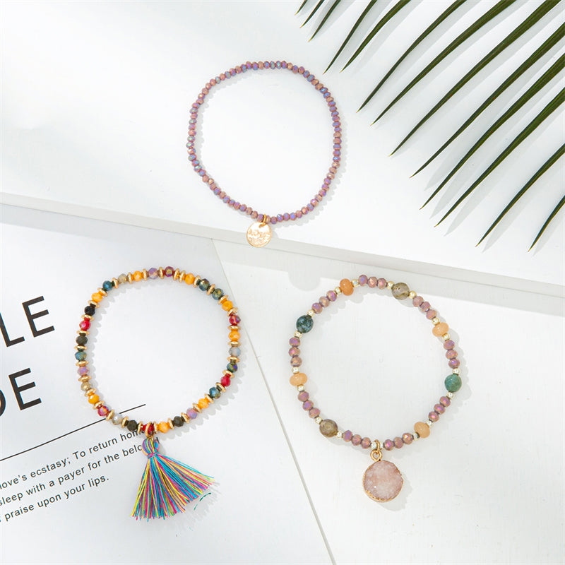 Simple Style Color Block Crystal and Pearl Resin Beaded Bracelets