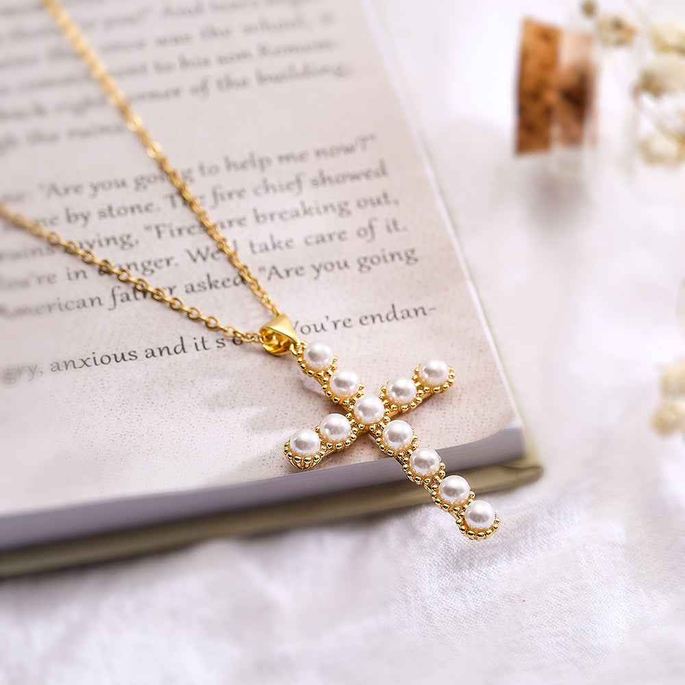 Minimalist Geometric Pearl Pendant Necklace 18k Gold Plated