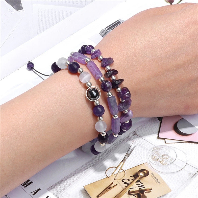 Simple Irregular Natural Stone Amethyst and Turquoise Beaded Bracelet Set