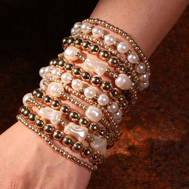Minimalist Round Faux Pearl Beaded Stacked Bracelet Set - Women's Summer Beach Style Jewelry