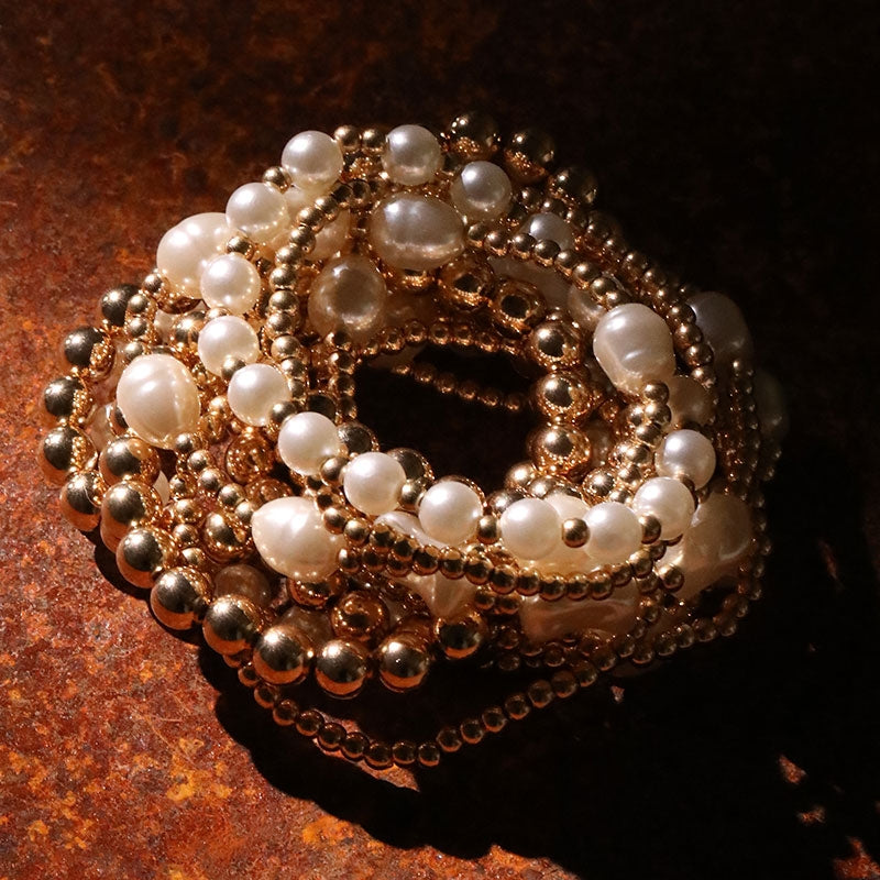 Minimalist Round Faux Pearl Beaded Stacked Bracelet Set - Women's Summer Beach Style Jewelry