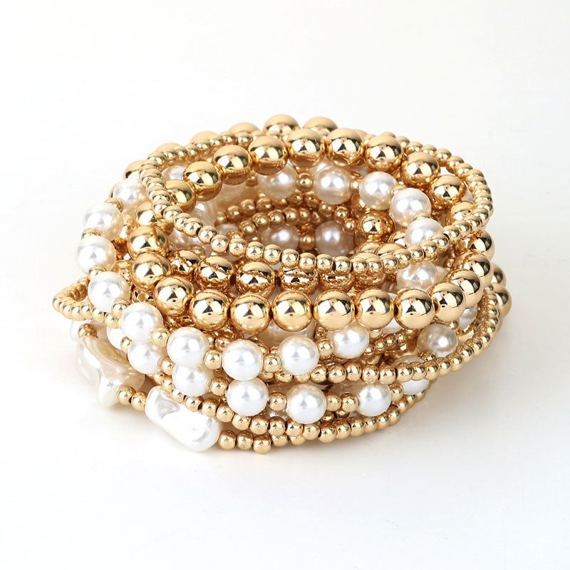 Minimalist Round Faux Pearl Beaded Stacked Bracelet Set - Women's Summer Beach Style Jewelry