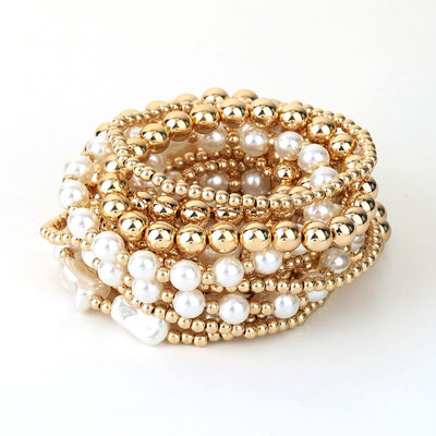 Minimalist Round Faux Pearl Beaded Stacked Bracelet Set - Women's Summer Beach Style Jewelry