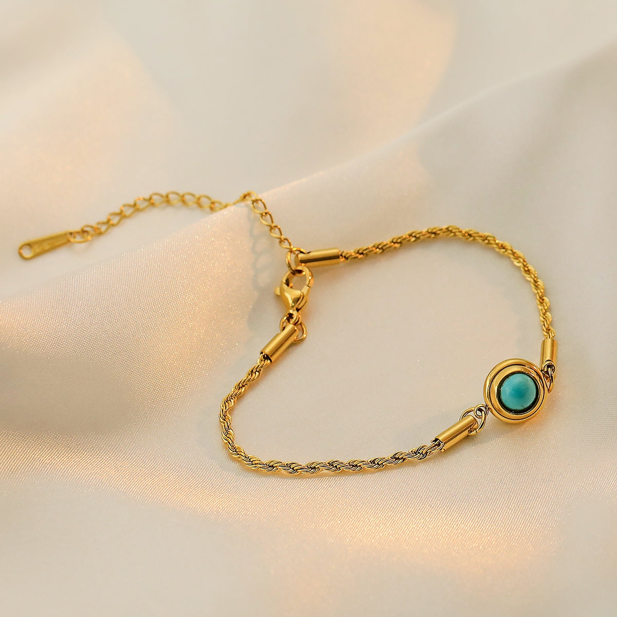 18K Gold Plated Turquoise Stainless Steel Bracelet - European and American Style