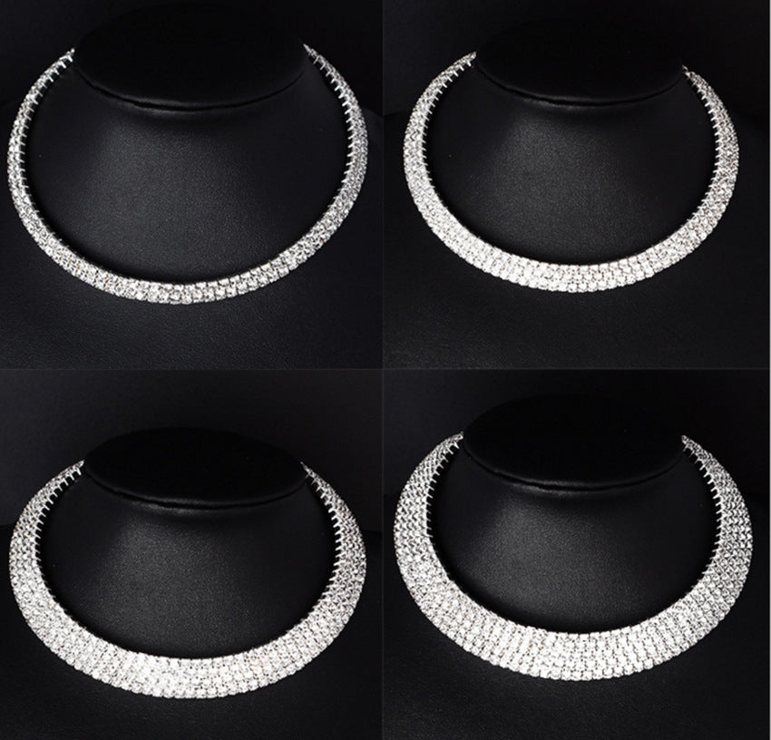 Simple Style Zircon Inlay Multi-Layer Crystal Choker Necklace for Women