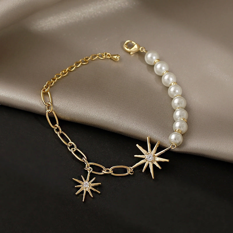 Eight-Pointed Star Pearl and Gemstone Bracelet - Women's Niche Design Light Luxury Jewelry