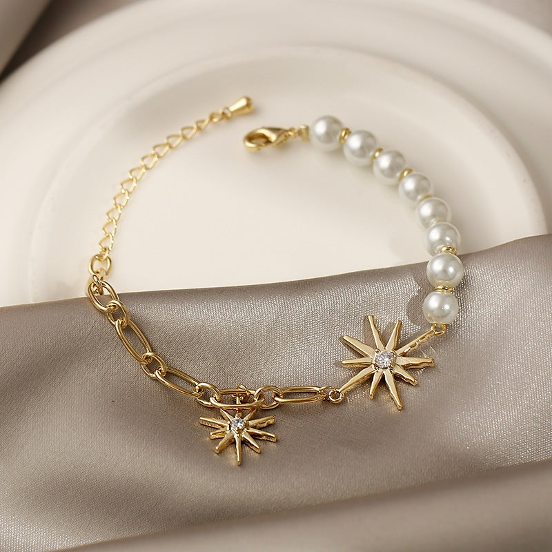 Eight-Pointed Star Pearl and Gemstone Bracelet - Women's Niche Design Light Luxury Jewelry