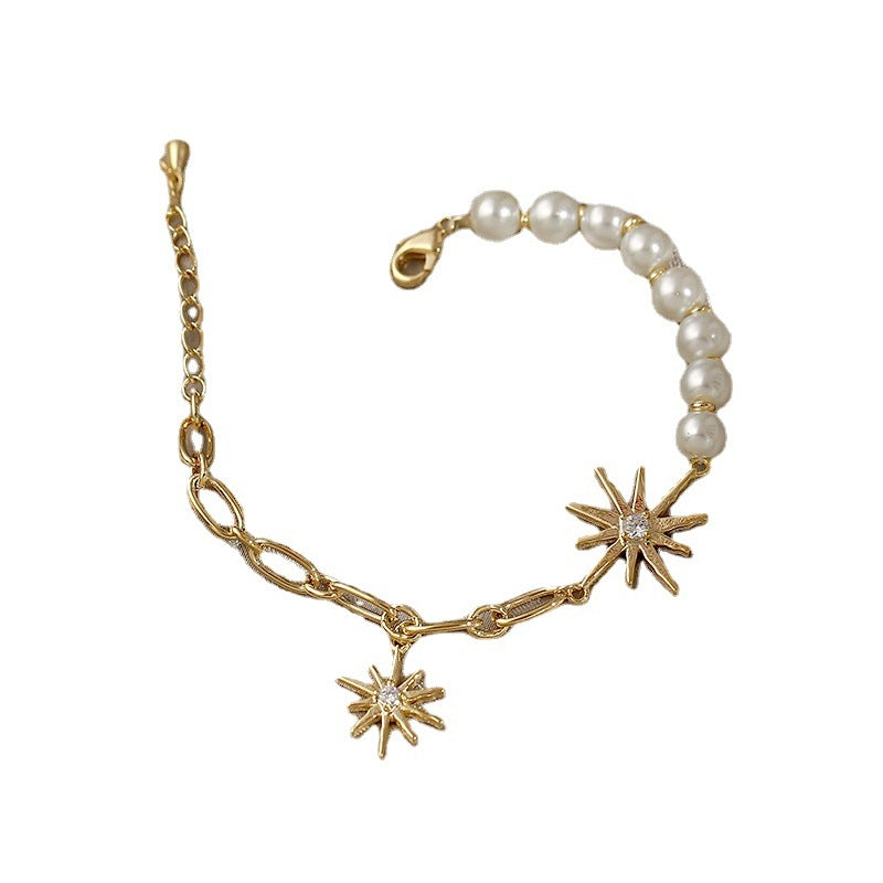 Eight-Pointed Star Pearl and Gemstone Bracelet - Women's Niche Design Light Luxury Jewelry