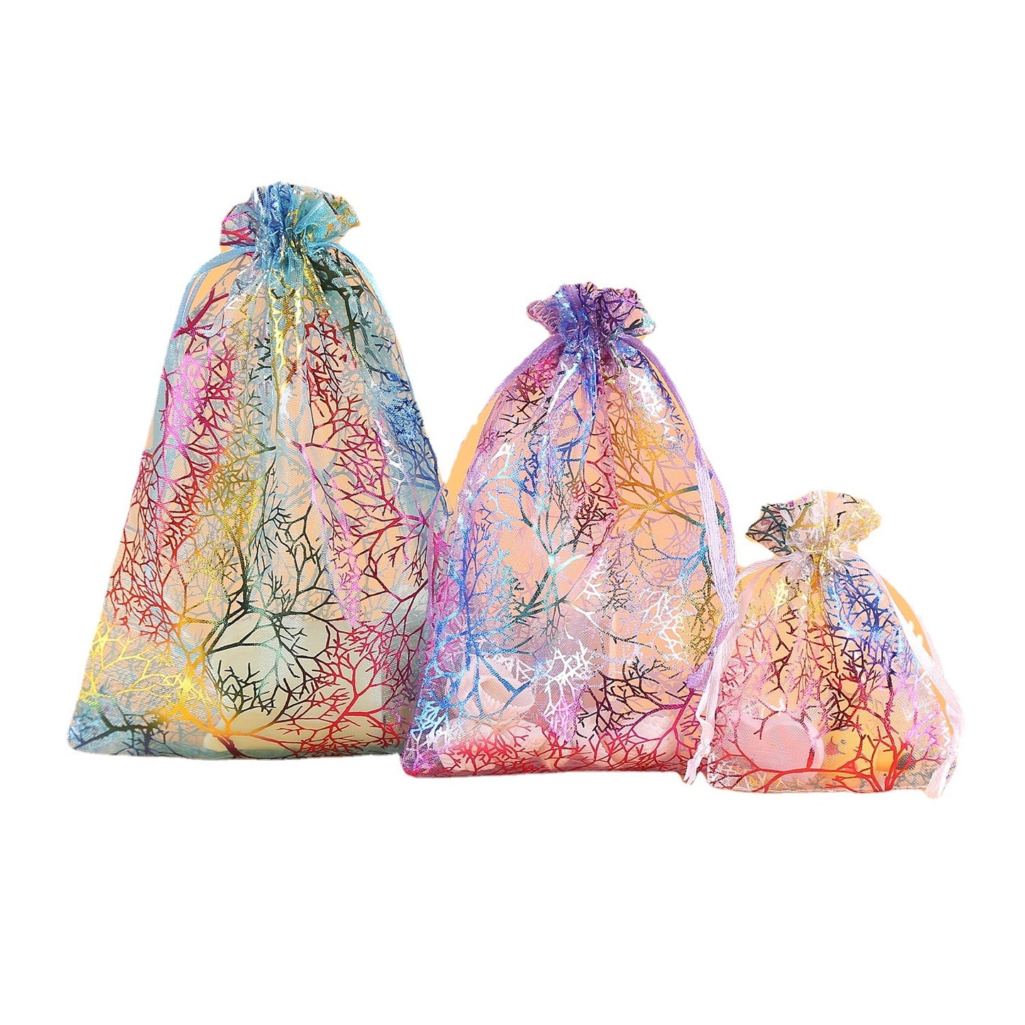 Coral Organza Drawstring Jewelry Gift Bags