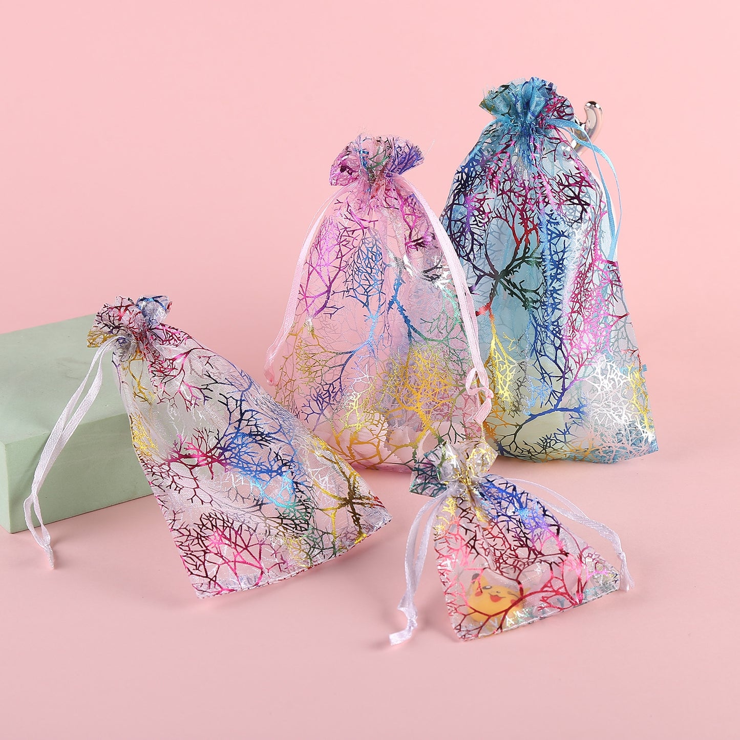 Coral Organza Drawstring Jewelry Gift Bags