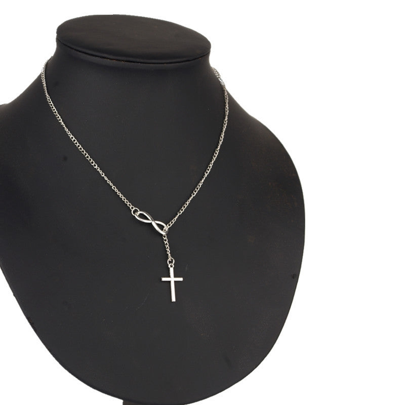 Simple Style Alloy Plated Cross and Number 8 Pendant Women's Necklace