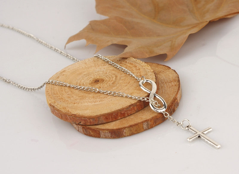 Simple Style Alloy Plated Cross and Number 8 Pendant Women's Necklace