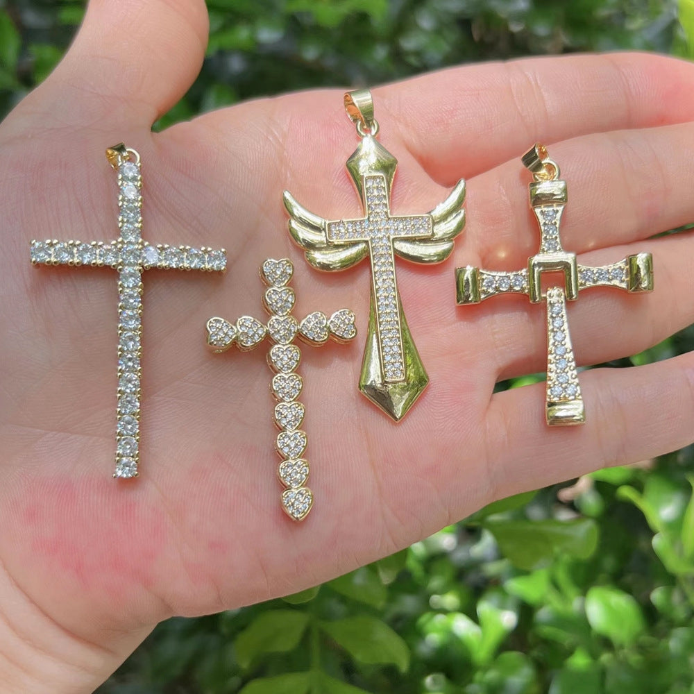 Simple Style Zircon Cross Pendant Necklace DIY Jewelry Accessories