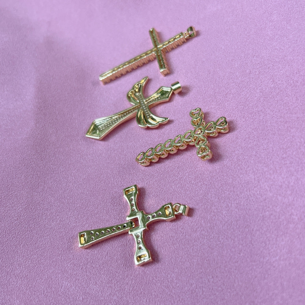 Simple Style Zircon Cross Pendant Necklace DIY Jewelry Accessories