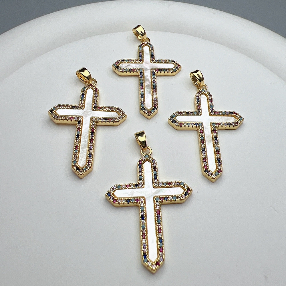 Simple Cross Shell Zircon Pendant Necklace DIY Jewelry Accessories