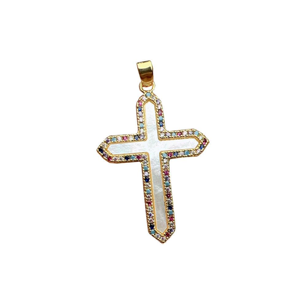 Simple Cross Shell Zircon Pendant Necklace DIY Jewelry Accessories