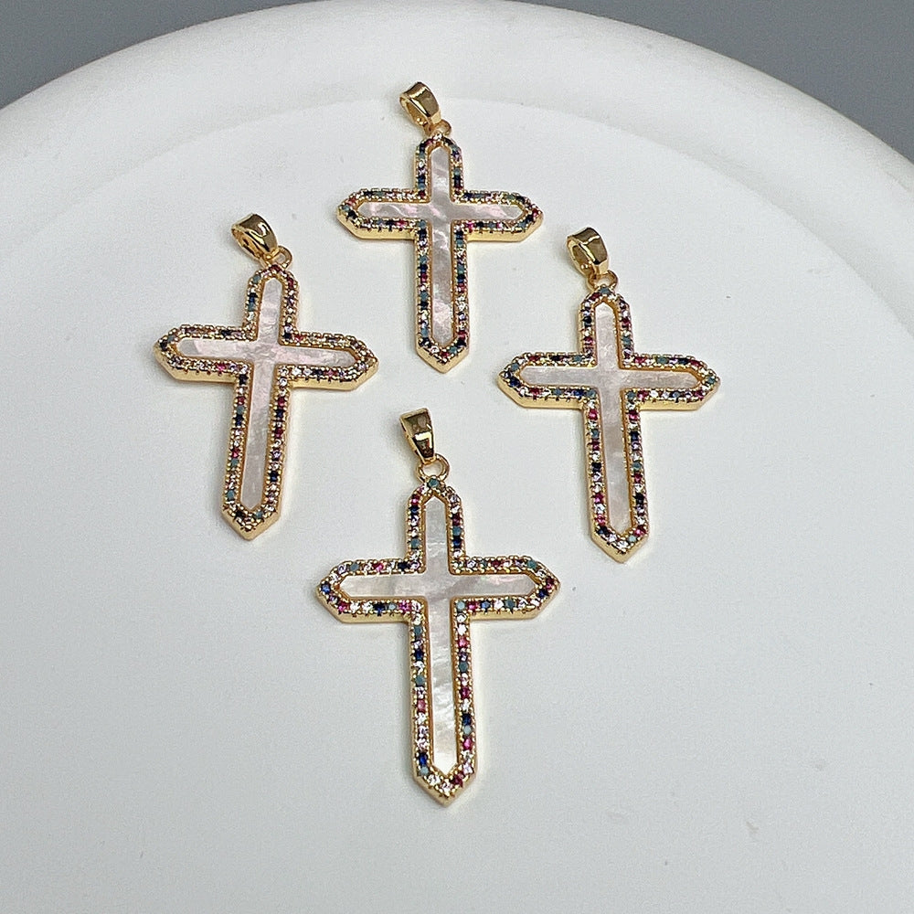 Simple Cross Shell Zircon Pendant Necklace DIY Jewelry Accessories