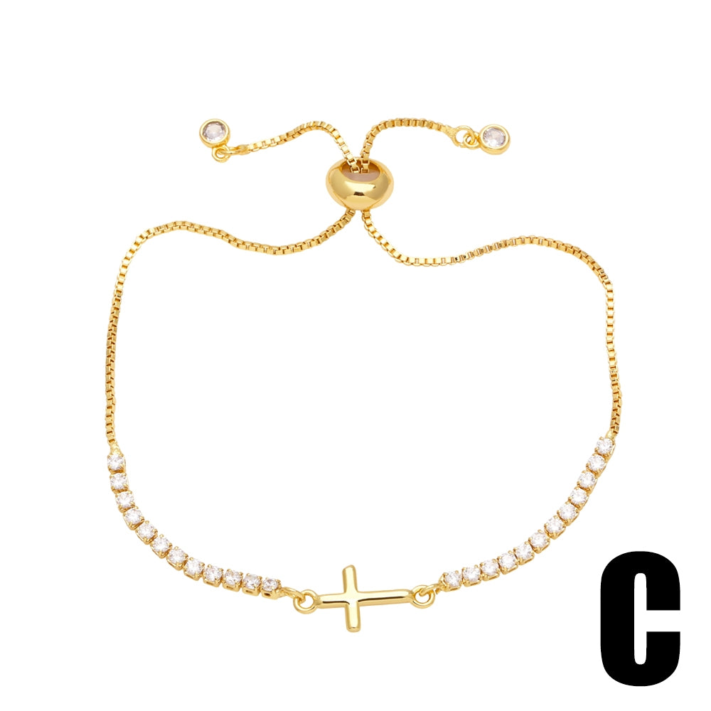 Simple Style Heart and Star Cross 18k Gold Plated Zircon Bracelet