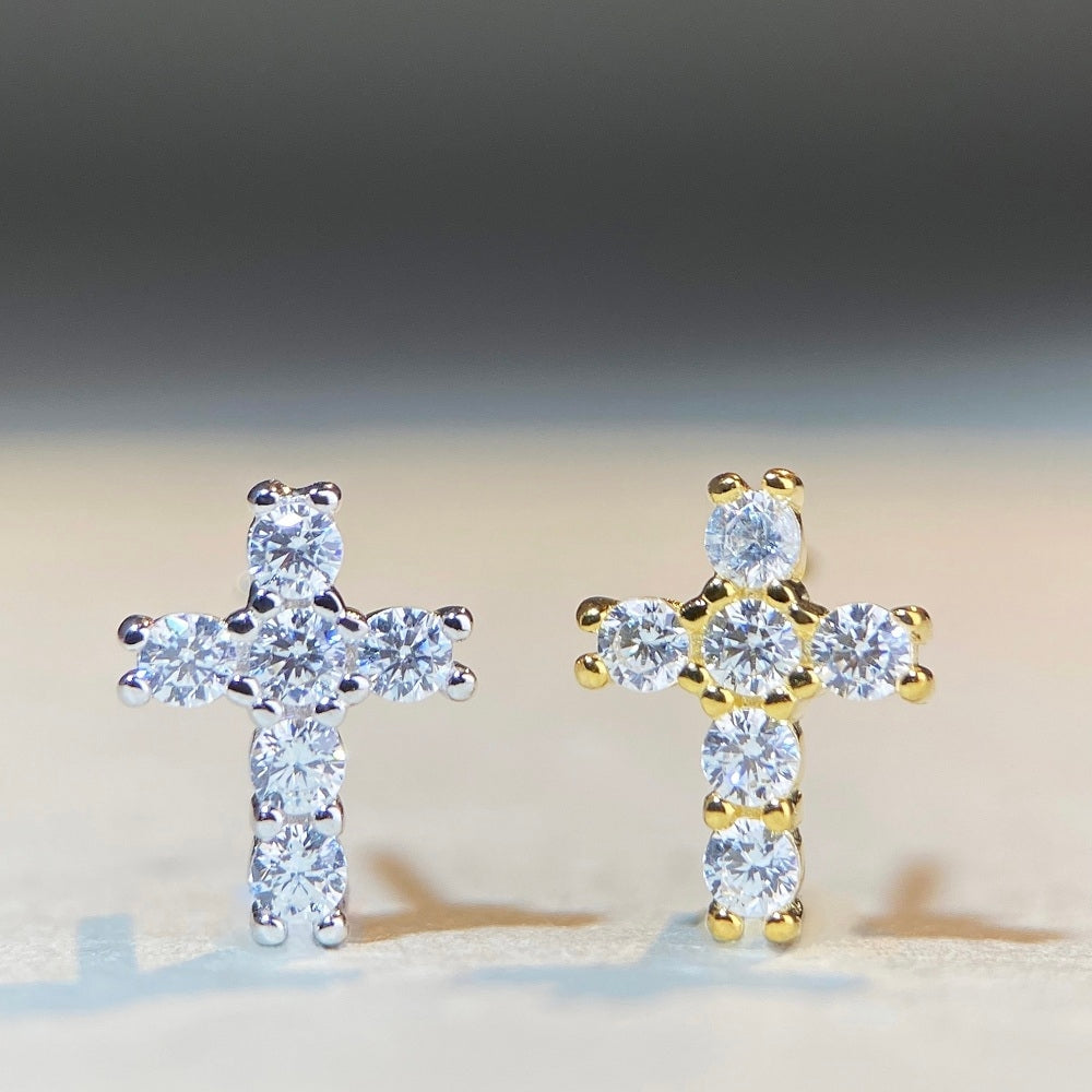 Sterling Silver Moissanite Cross Stud Earrings