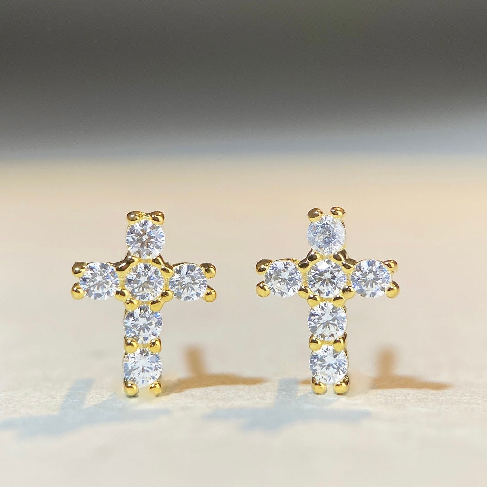 Sterling Silver Moissanite Cross Stud Earrings