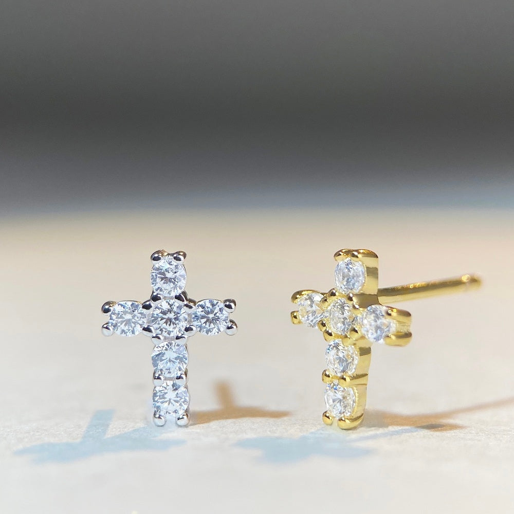 Sterling Silver Moissanite Cross Stud Earrings