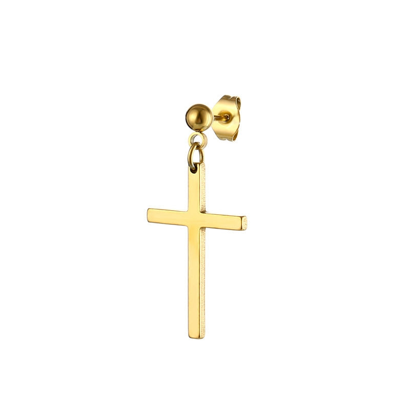 Simple Cross Titanium Steel Drop Earrings for Men