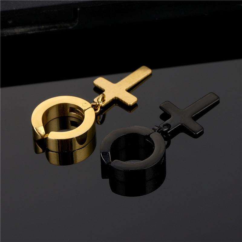 Simple Style Titanium Steel Cross Ear Cuff Clip-On Earrings