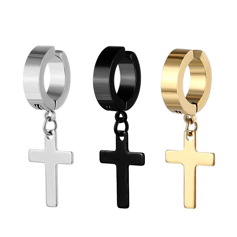 Simple Style Titanium Steel Cross Ear Cuff Clip-On Earrings