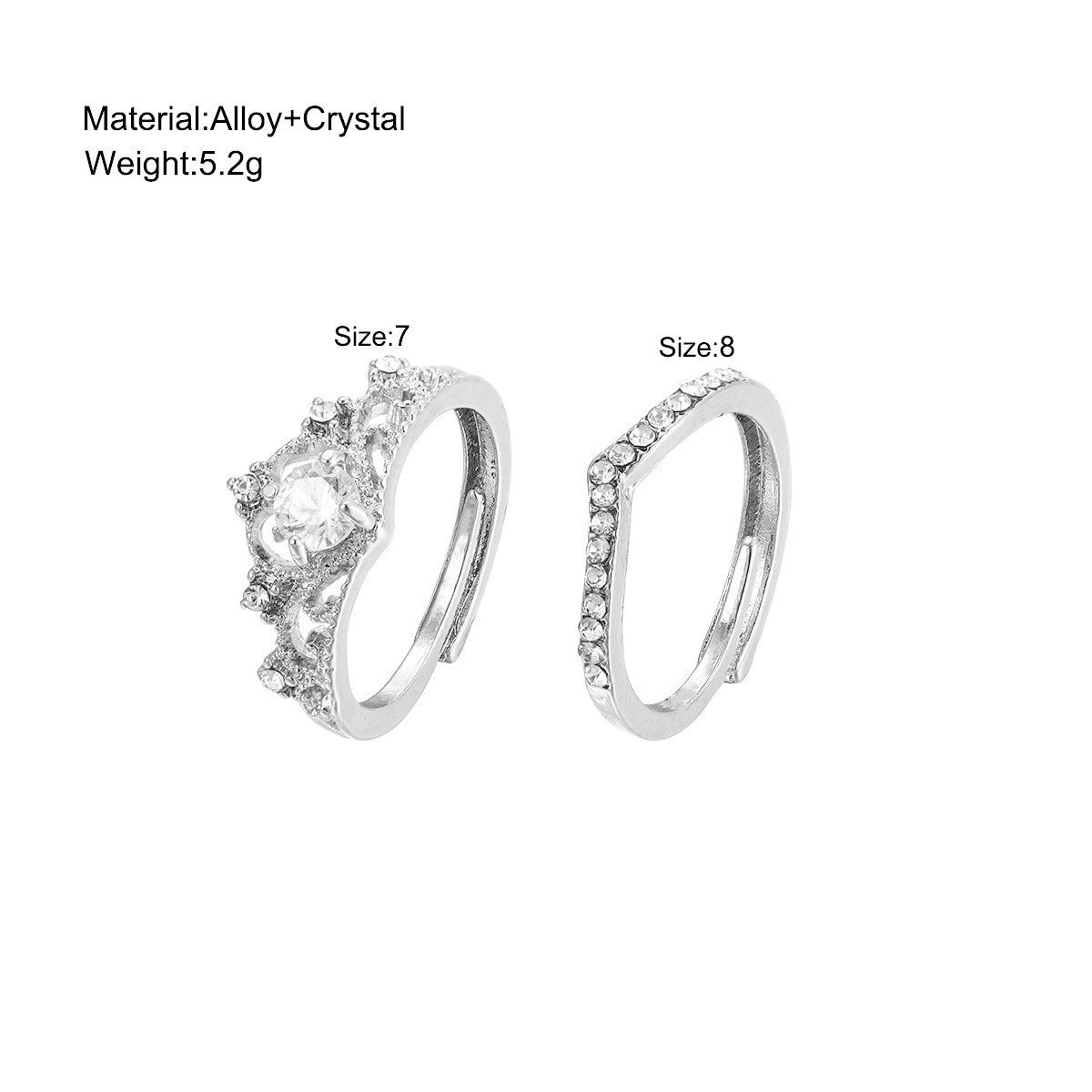 Simple Crown Crystal Adjustable Women's Ring Set