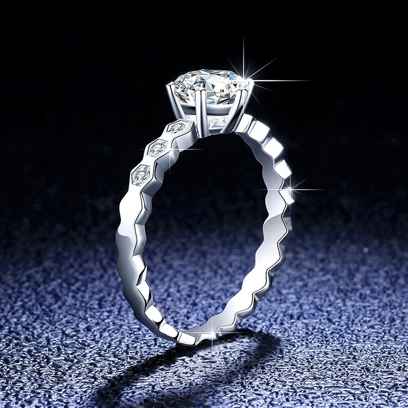 Elegant Crown Moissanite Zircon Ring in Sterling Silver