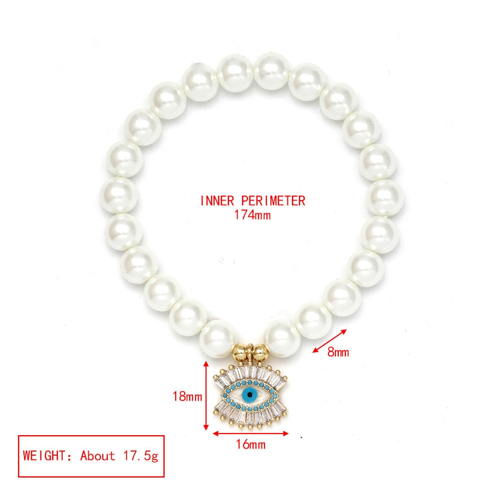 Evil Eye Hand of Fatima Pearl Bead Adjustable Bracelet