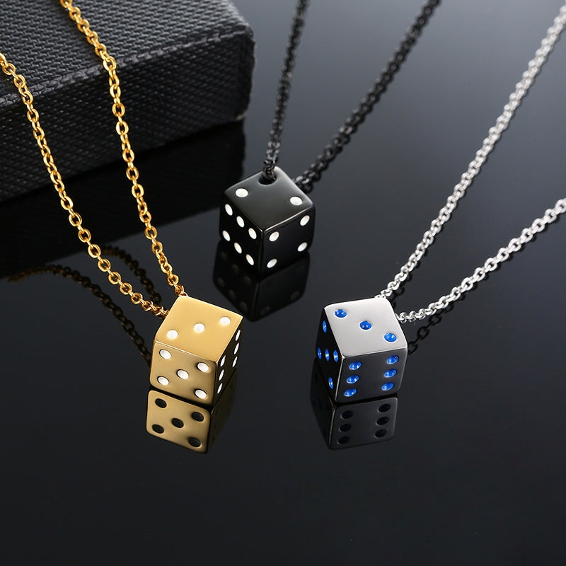 Simple Style Stainless Steel Dice Pendant Necklace - Silver and Black Hip Hop Jewelry