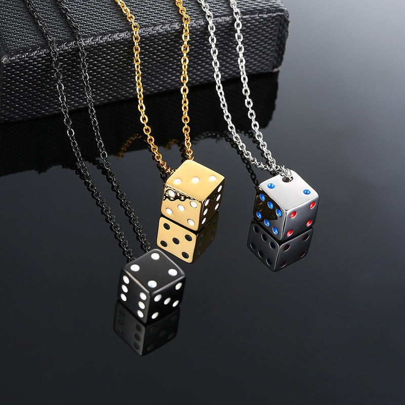 Simple Style Stainless Steel Dice Pendant Necklace - Silver and Black Hip Hop Jewelry