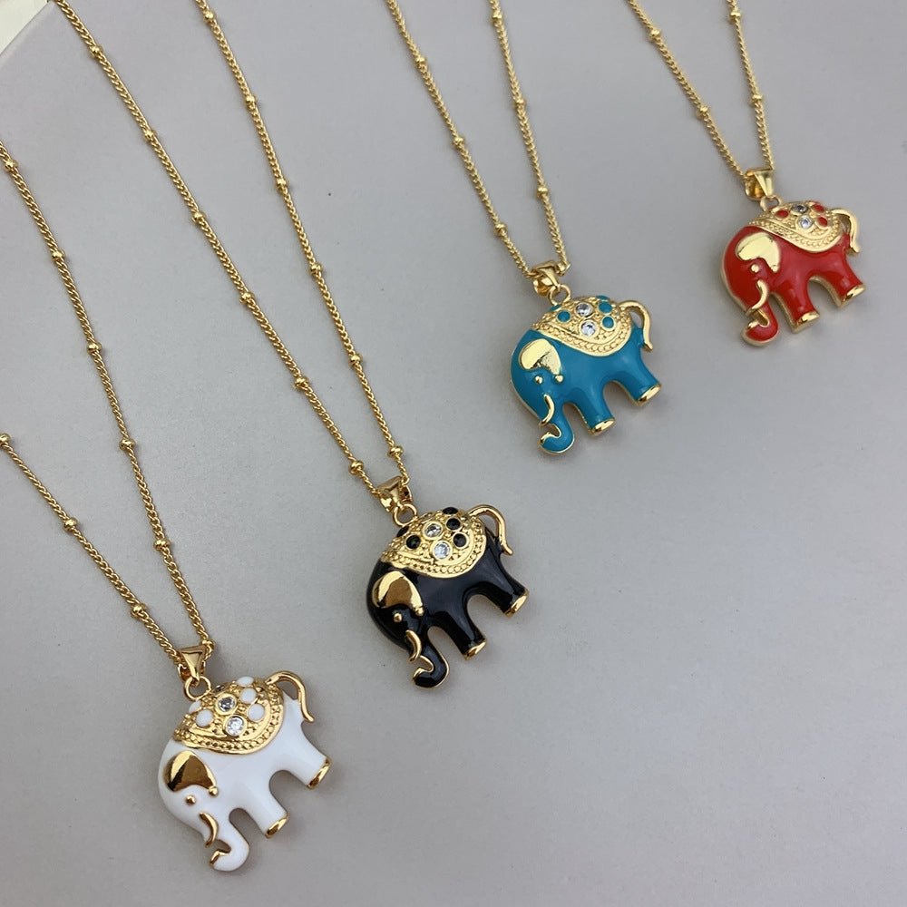 Simple Elephant Pendant Necklace with Zircon Detailing