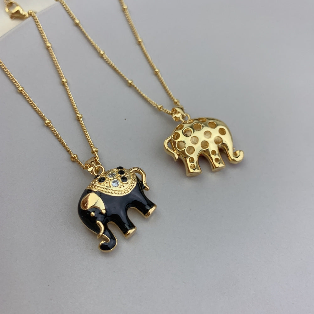 Simple Elephant Pendant Necklace with Zircon Detailing