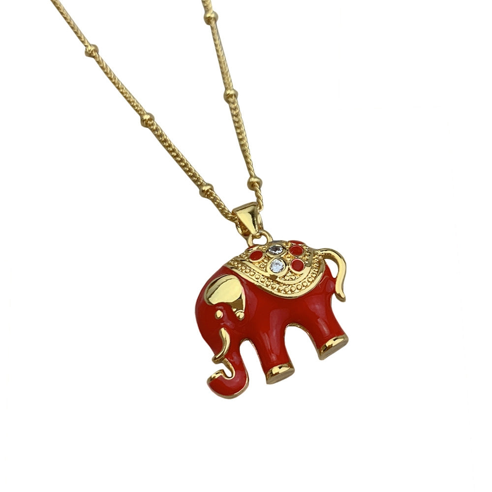 Simple Elephant Pendant Necklace with Zircon Detailing