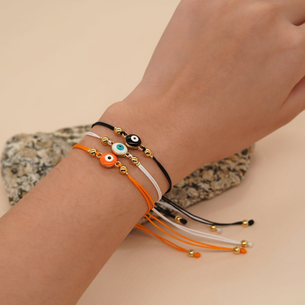 Simple Bohemian Eye Alloy Braid Bracelet with Colorful Rice Beads