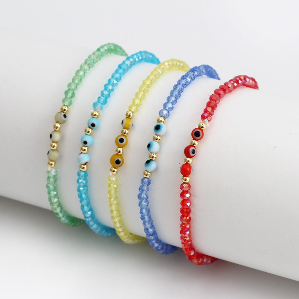 Simple Evil Eye Crystal Beaded Unisex Bracelet