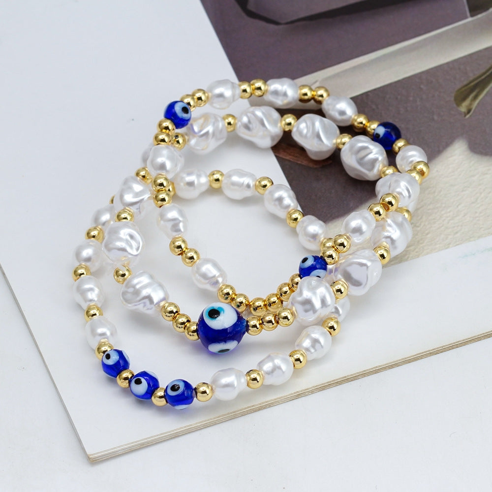 Simple Style Devil's Eye Pearl Beaded Bracelet