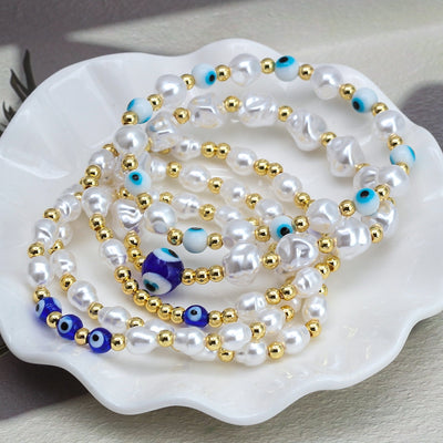 Simple Style Devil's Eye Pearl Beaded Bracelet