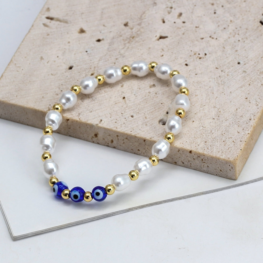 Simple Style Devil's Eye Pearl Beaded Bracelet