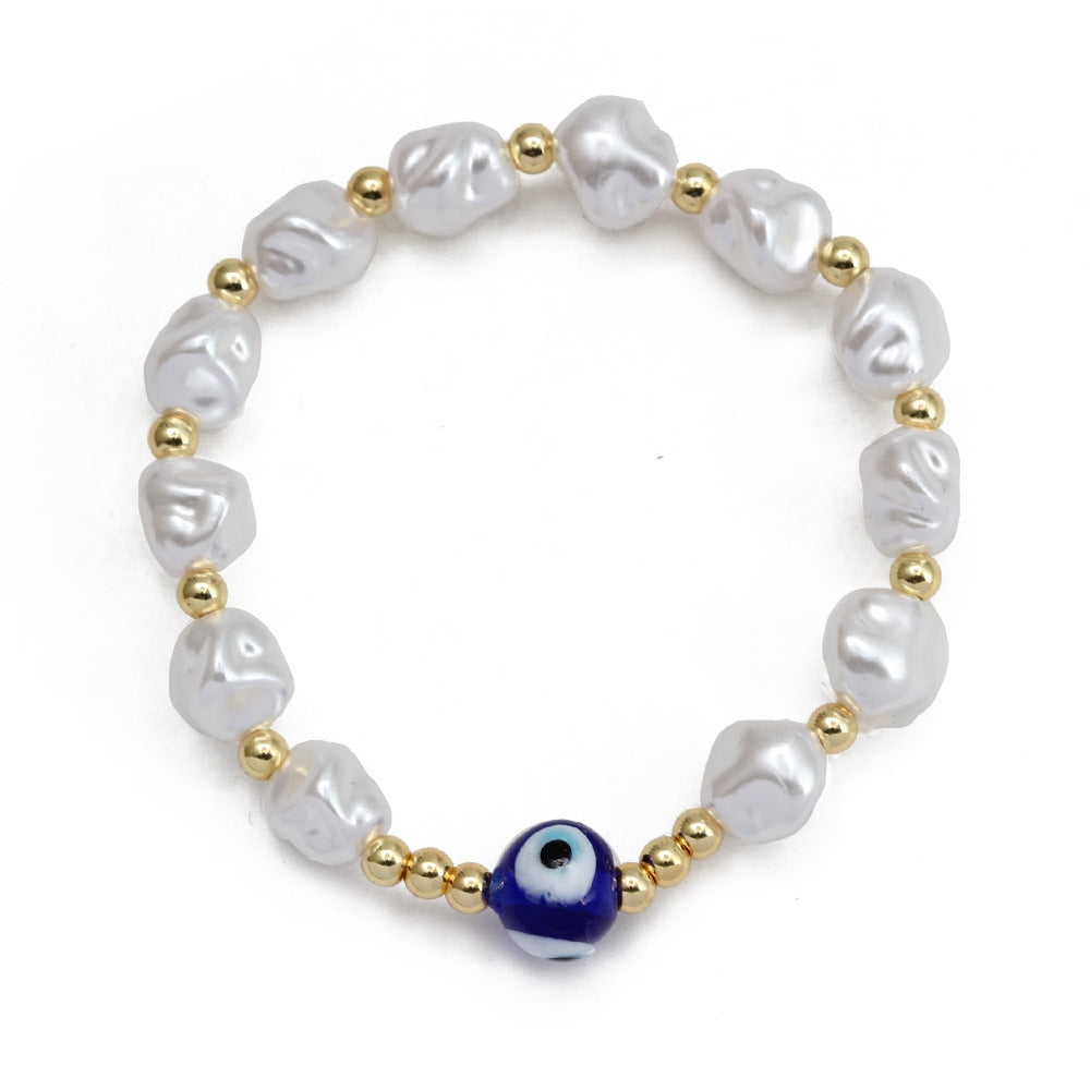 Simple Style Devil's Eye Pearl Beaded Bracelet