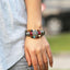 Unisex Bohemian Layered Bracelets with Turquoise Eye and Vintage Metal Feather Pendants