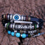 Unisex Bohemian Layered Bracelets with Turquoise Eye and Vintage Metal Feather Pendants