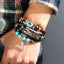 Unisex Bohemian Layered Bracelets with Turquoise Eye and Vintage Metal Feather Pendants