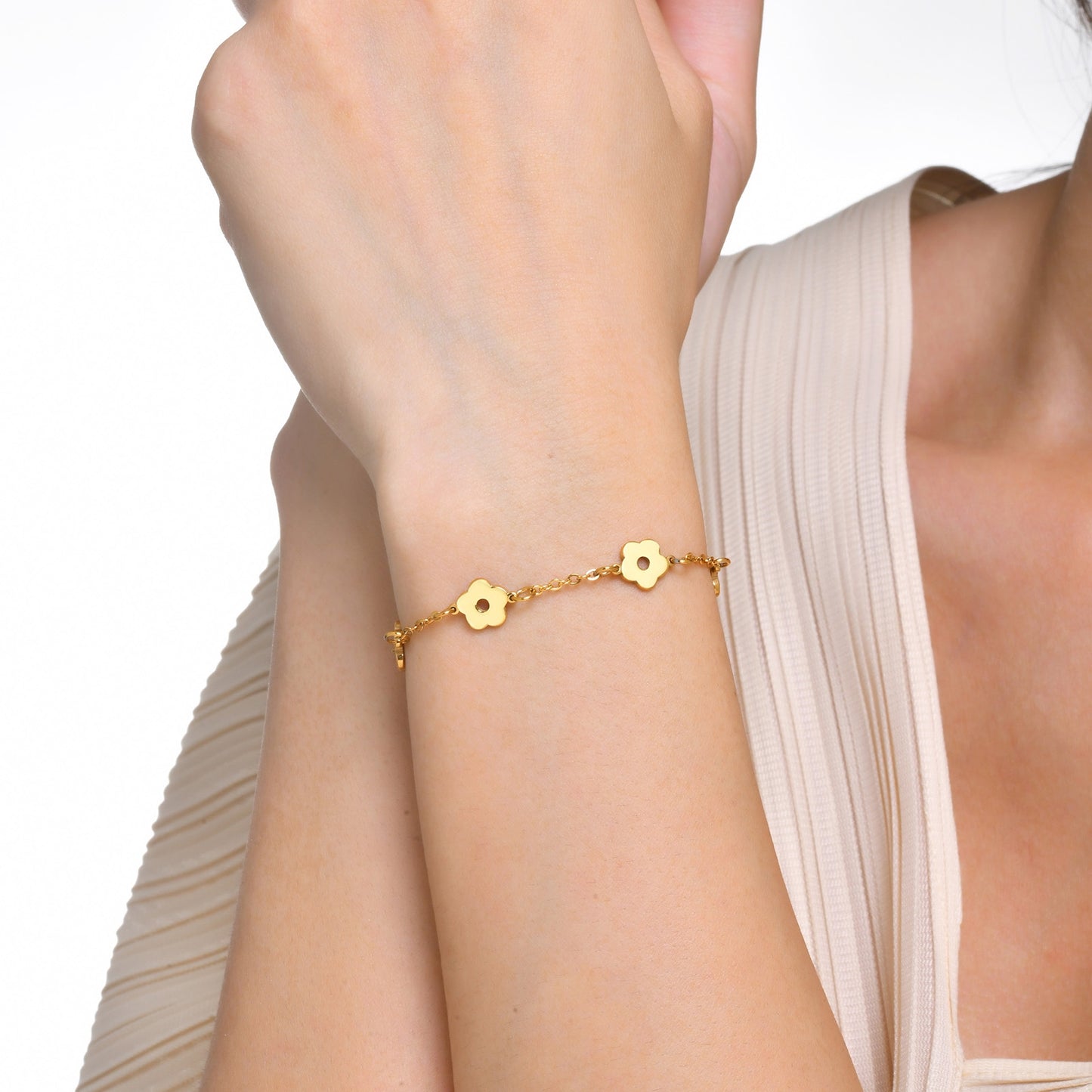 Simple Floral 18k Gold Plated Stainless Steel Bracelet