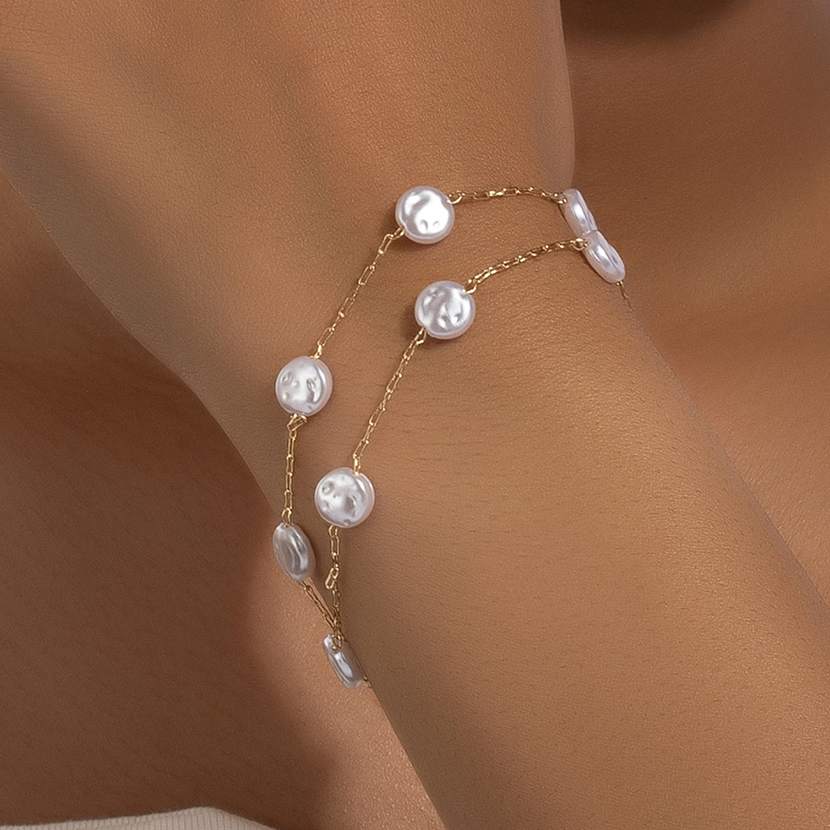 Simple Flower Alloy Double-Layer Starry Pearl Bracelet