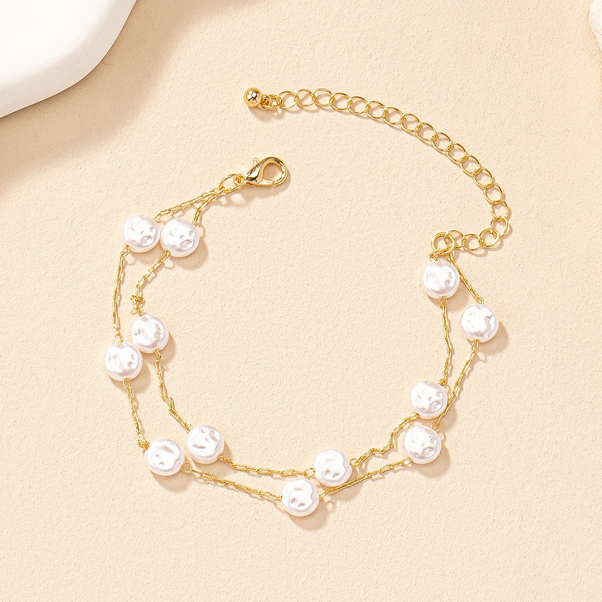 Simple Flower Alloy Double-Layer Starry Pearl Bracelet